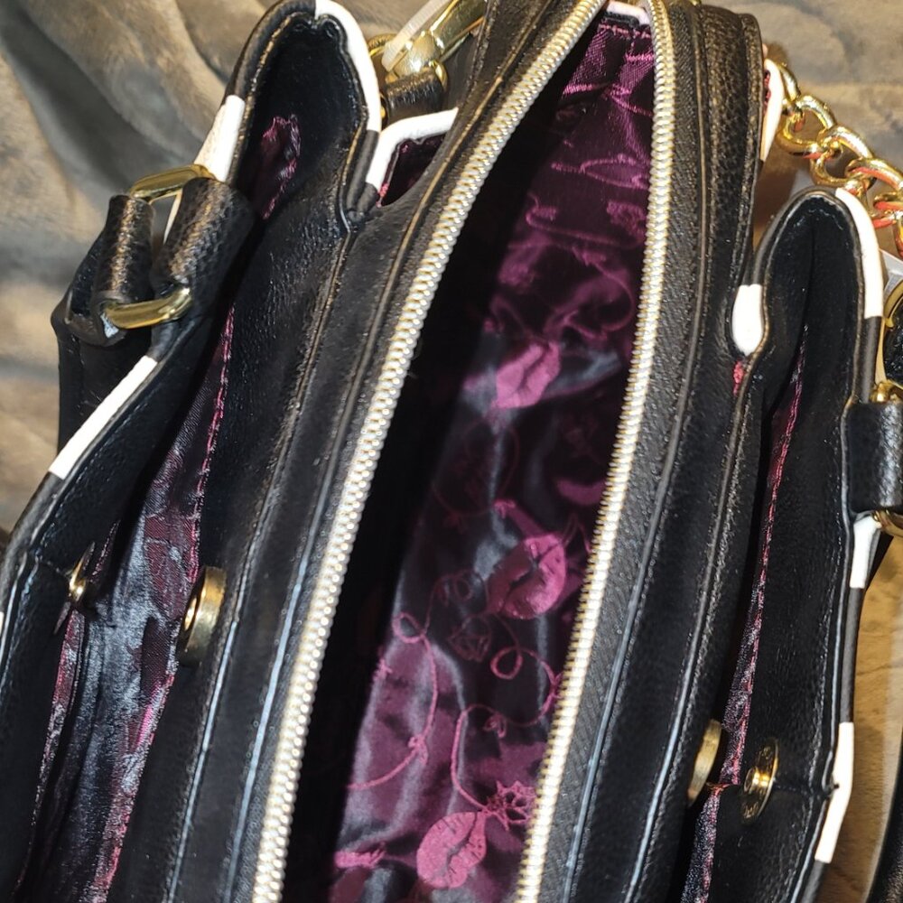 Betsey Johnson Black and White Stripe Satchel - Picture 4 of 14